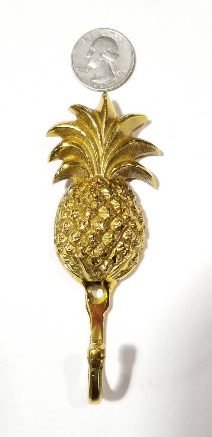 4-1/4" PINEAPPLE HOOK Shiny Solid Brass Hanger, Coat Hat Towel Hook, Hanger, House warming, tropical decor, Welcome,Robe Hooks,Coats #Q11