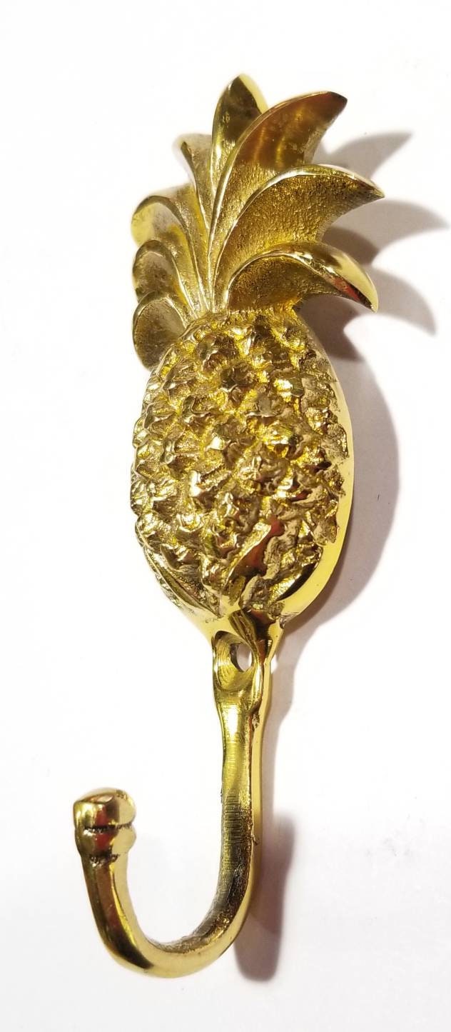 4-1/4" PINEAPPLE HOOK Shiny Solid Brass Hanger, Coat Hat Towel Hook, Hanger, House warming, tropical decor, Welcome,Robe Hooks,Coats #Q11