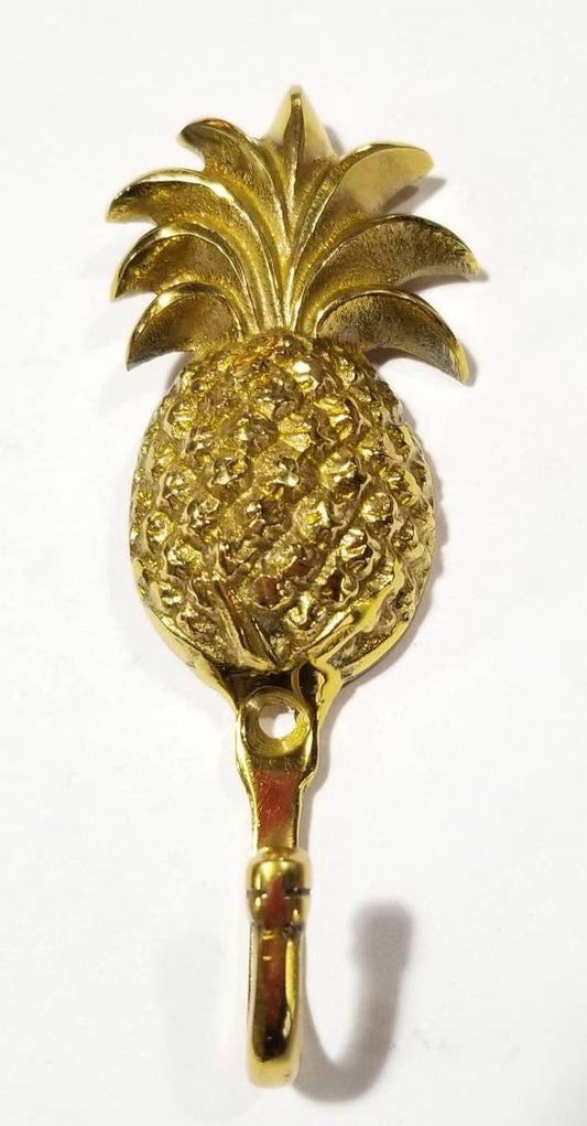 4-1/4" PINEAPPLE HOOK Shiny Solid Brass Hanger, Coat Hat Towel Hook, Hanger, House warming, tropical decor, Welcome,Robe Hooks,Coats #Q11