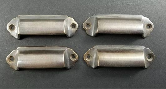 4 Antique Vintage style Brass File Cabinet, Bin Pull Handles,handmade,home improvement,drawer cup handles,retro,cupboard, 2-1/4" centers #A8