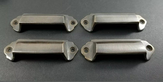 4 Antique Vintage style Brass File Cabinet, Bin Pull Handles,handmade,home improvement,drawer cup handles,retro,cupboard, 2-1/4" centers #A8