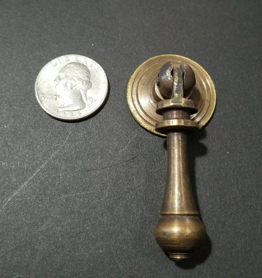 4 x Antique Style Solid Brass Tear Drop Pendant Handle Pulls Knobs w. bolts approx 1" round Backplate Unlaquered. #H3