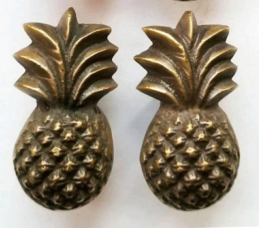 2 x Solid Brass, Tropical, PINEAPPLE, Cabinet Furniture, Kitchen, Drawer, Handle, Knob, Pulls, Gift, Welcome symbols. unlaquered . #K17.