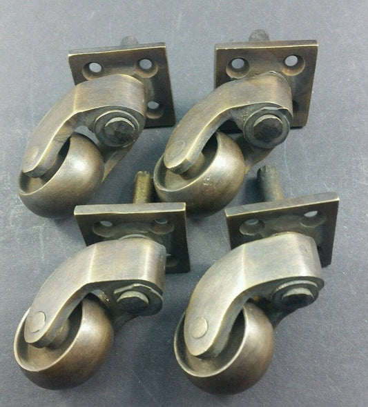 4 x Antique Style Cast Solid Brass Swivel Caster Wheel  Pivot Industrial Strong Table Leg Cap Ends .non-laquered.#W2