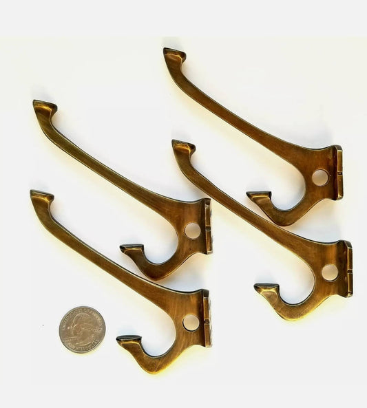 4 x strong Arts and Crafts, Mission, Frank Lloyd Wright antique style coat hat towel double hooks 4" #C7