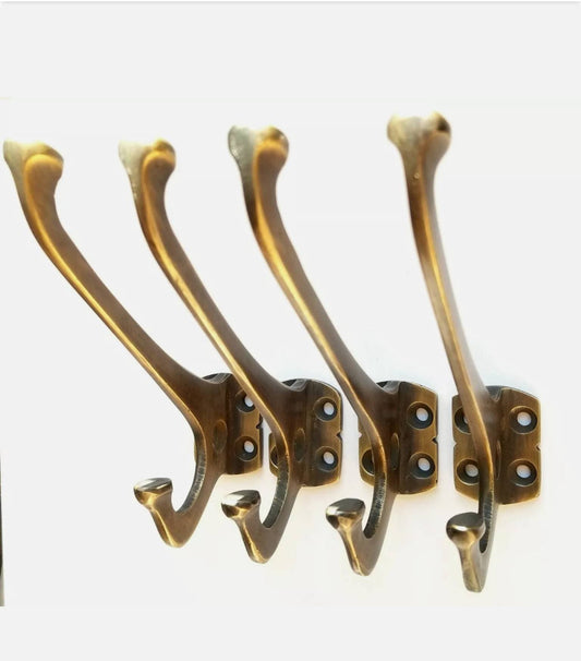 4 x strong Arts and Crafts, Mission, Frank Lloyd Wright antique style coat hat towel double hooks 4" #C7