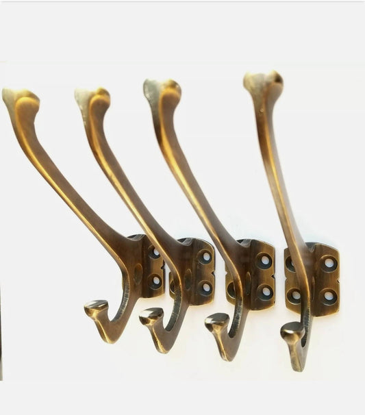 Set of 6 strong solid brass Arts and Crafts, Mission, Frank Lloyd Wright style hooks. For a coat tree, hat rack,towels,kitchen,washroom #C7