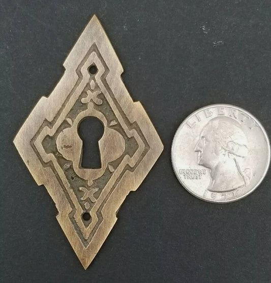 2 Vintage Antique Style East Lake Victorian Diamond Shape Escutcheons Skeleton Key Hole Covers 2"tall #E23