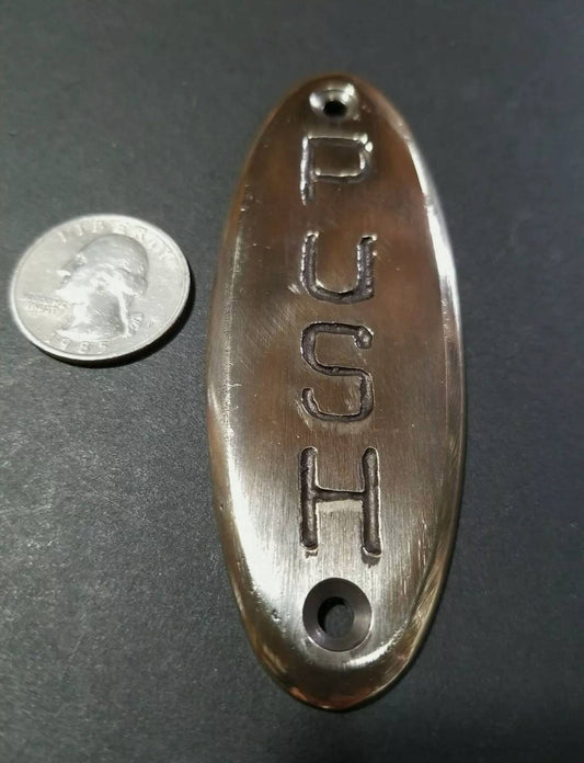 PUSH Door or Bell sign Antique Style Art Deco POLISHED Solid Brass 4" #F12s