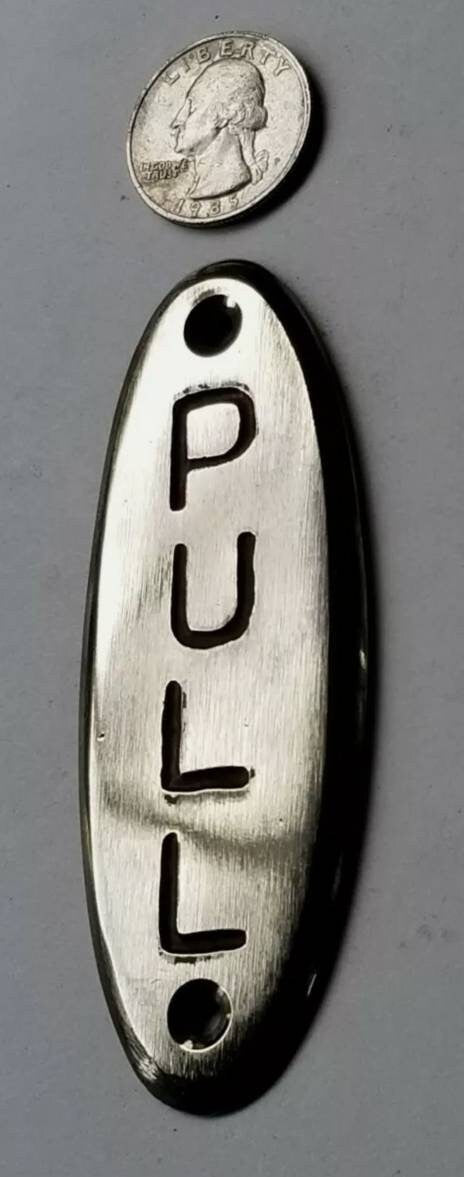 PULL Door or Bell sign Antique Style Art Deco POLISHED Solid Brass 4" #F13s