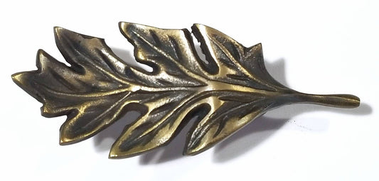 Unique Antique Style Solid Brass Oak Leaf handle 4" long overall (approx 2" centers) #P8