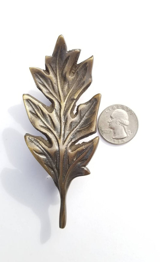2 x Unique Antique Style solid brass Oak Leaf handles 4"long #P8