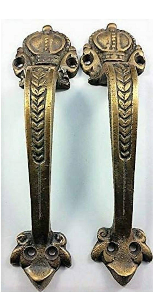 2 Solid Brass Vintage Antique Style Large Strong File Cabinet Handles, Trunk Handles, Cabinet Barn Hardware, Door Handles 6-3/4" tall. #P10.