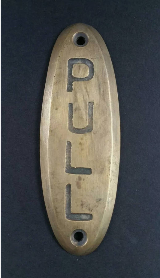 PULL Door Sign Antique Style Art Deco Solid Brass 4" #F7