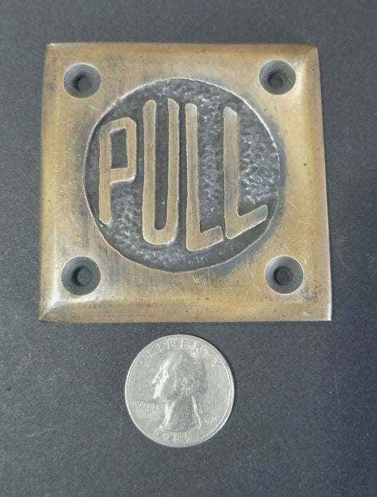Art Deco Door PULL sign Rare Unique Antique style solid brass 2-1/2" #F8
