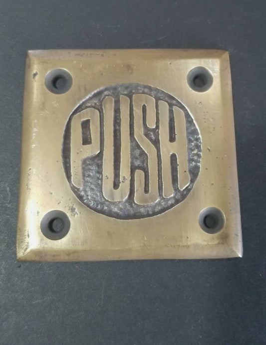 PUSH sign Unique Antique style At Deco Solid Brass 2-1/2".Unlaquered. #F9