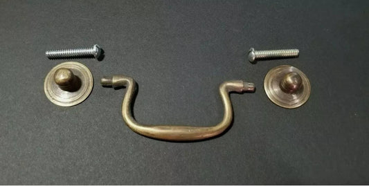 6 x Antique style Solid Brass Swan Neck Bails Cabinet Drawer Pull handles w Bolts approx. 3"cntr #H39