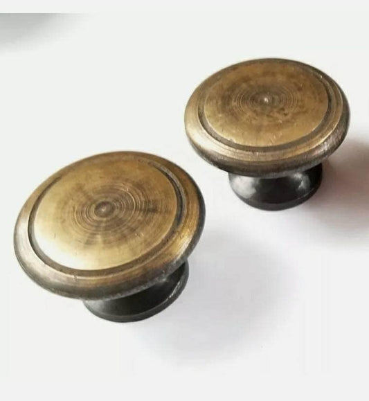 2 x Antique Style unlaquered solid Brass Cabinet Knobs Cupboard Drawer Round Knobs Pull Handle Furniture 1-3/16" Dia. Unlaquered .#K21