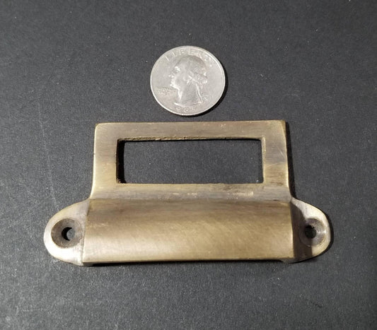 2 x Antique Vtg. Style Card File Cabinet Handle, File Label Holders with Cup Bin Pull, Organizing label windows 2-3/4" cntr (3-1/4"w) #A17