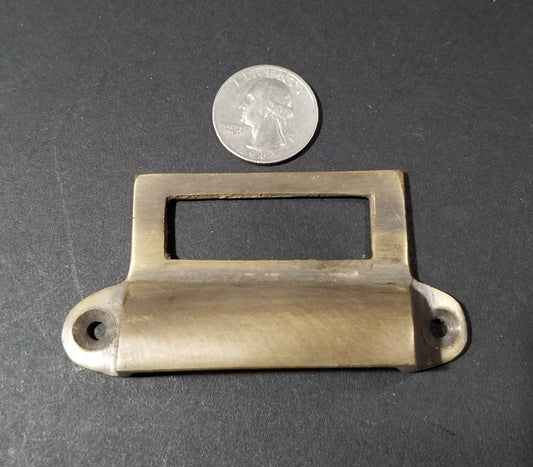 1 x Antique Vtg. Style Card File Cabinet Handle, File Label Holders with Cup Bin Pull, Organizing label windows 2-3/4" cntr (3-1/4"w) #A17