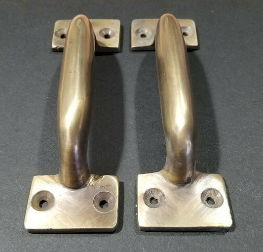 2 x Solid Brass Strong File Drawer Trunk Chest Handles 5-1/4"w(4-1/4"ctr)#P20.Unlaquered.