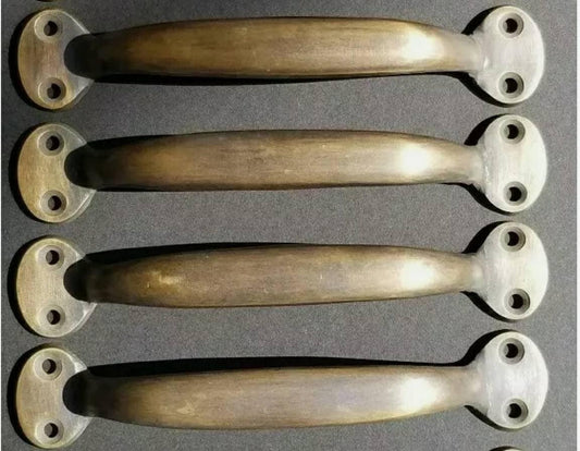 4 x Solid Brass Antique Style Lg. Strong File Cabinet Handle, Trunk Handle, Gate Handle, Kitchen, Bathroom Pull  4-3/4" center (5-1/2"w) #P1