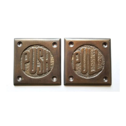 Set of PULL and PUSH signs Unique Antique Style Art Deco solid brass 2-1/2".Unlaquered. #F11