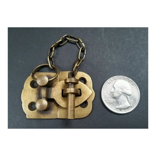 Unique Vintage Style Small Cabinet Door Pin Latch, Jewelry Box Clasp Solid Brass Hasp, Pin Lock 1-7/8" wide #X4