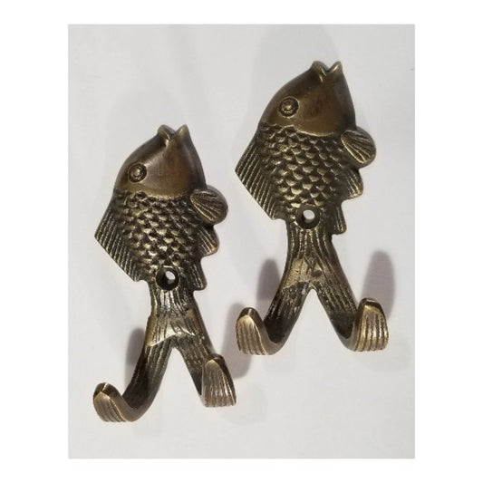 2 Vintage Style FISH HOOKS Solid Brass Coat Hat Towel Hanger, gift idea, fishing, fisherman 3".unlaquered. #C23