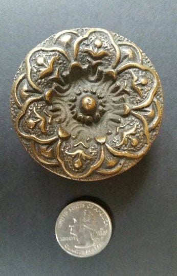 Large 2" dia. Antique Style Solid Brass Decorative ROUND KNOBS Ornate FLORAL, Classic designs Unlaquered. #Z27