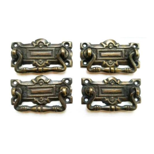 4 x Horizontal Victorian Antique Style Ornate Handles Cabinet Hardware, Furniture Pulls 2-5/16" wide #H35