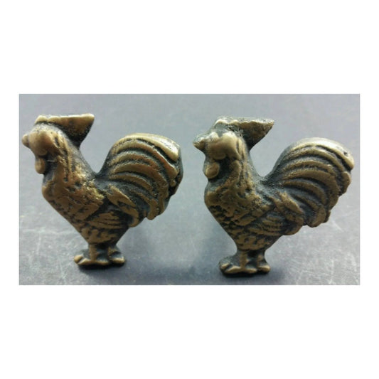 2 x Rooster, Chicken Cabinet Drawer Door Knobs Pulls Solid Brass, Country #K13