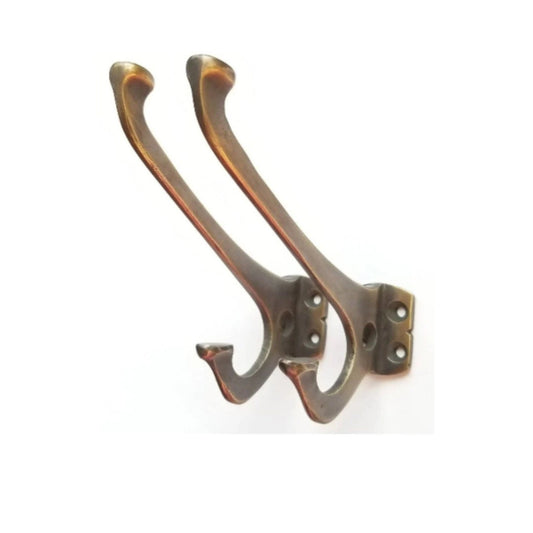 2 x Strong Arts and Crafts, Mission, Frank Lloyd Wright antique style coat hat towel double hooks 4". Unlaquered. #C7