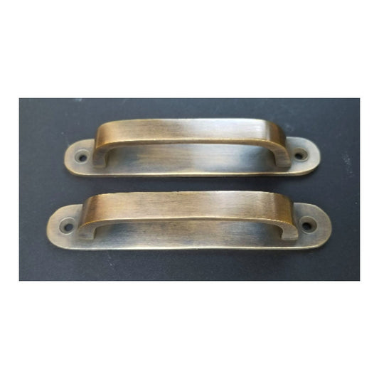 2 Antique Style Brass Trunk Handles strong, Cabinet, Tool Chest, Drawer Handles, Pulls Box Handles 4" centers (4-3/4" wide).Unlaquered. #P14
