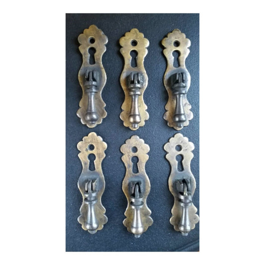 6 x Cabinet Handles with Teardrop Pendant Pulls and Escutcheon Key Holes, Cabinet Handles,Furniture Hardware, solid Brass 3 3/4" long #H1