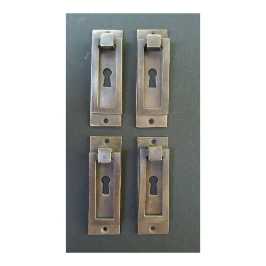 4 x Arts and Crafts ,Mission Style, brass handle, pull ,antique style escutcheon ,Doors,Locks,Interior Brass,Drawers,Furniture,3 1/8"#H32