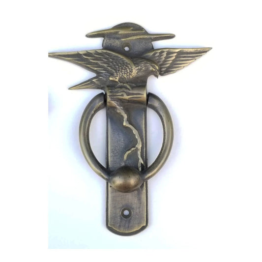 Solid Tarnished Brass Spreadwing Eagle Doorknocker Traditional, Nature Inspired, 5-5/8" long #D1