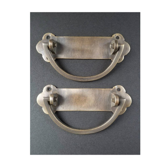 2 x Antique Style Solid Brass Dresser, Tool Chest, Trunk Handles, Pulls, Drop Handle, Trap Door, Toolbox 4-1/8" #P19