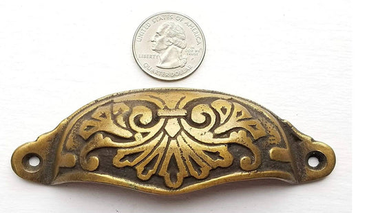 8 x Ornate Apothecary Cabinet Drawer Cup Pull Handles Victorian Style 3-1/2"centers (4-1/8" wide).Unlaquered. Cabinet,kitchen,woodworking#A1