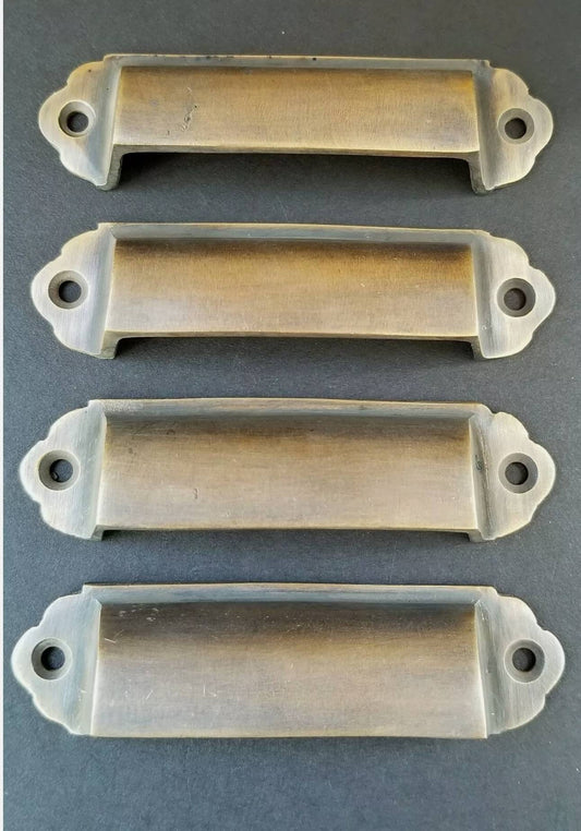 4 Antique Vintage style Brass File Cabinet, Bin Pull Handles, Cabinet Cupboard Drawer Chest Handles home improvement 3-1/8" centers #A18