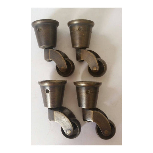 Set 4 Vintage Style Solid Brass Strong Swivel Caster Wheels, Furniture Wheels Brass Round Cap #W3.Unlaquered.