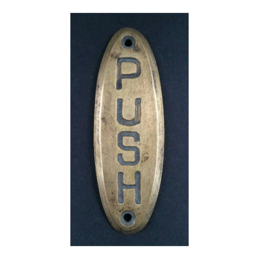 PUSH Door or Bell sign Antique style Art Deco Solid Brass 4" #F6