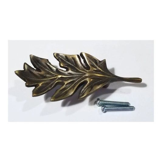 Unique Antique Style Solid Brass Oak Leaf handle 4" long overall (approx 2" centers) #P8