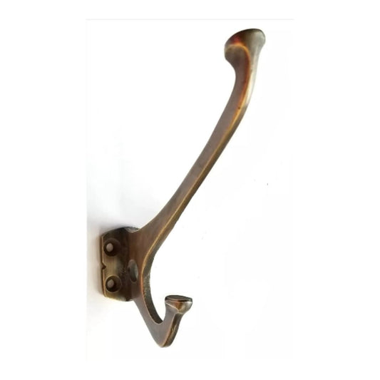 1 x Strong Arts and Crafts, Mission, Frank Lloyd Wright antique style coat hat towel double hooks Brass door hooks, Clotheshooks 4" #C7