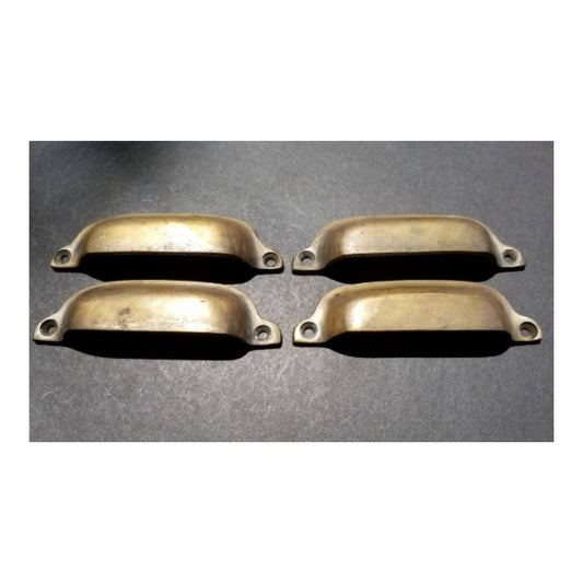 4 x Antique Style Brass Apothecary Cup Drawer Cabinet Bin Pulls Handles 3-3/8" centers .Unlaquered. #A19