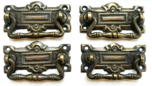 4 x Horizontal Victorian Antique Style Ornate Handles Cabinet Hardware, Furniture Pulls 2-5/16" wide #H35