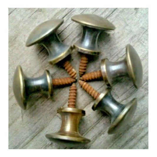5 x Antique Vintage Style Barrister Bookcase Knobs 3/4" dia. Solid Tarnished Brass.Unlaquered. globe wenicke Hale Macey Lawyer's bookcase#K1