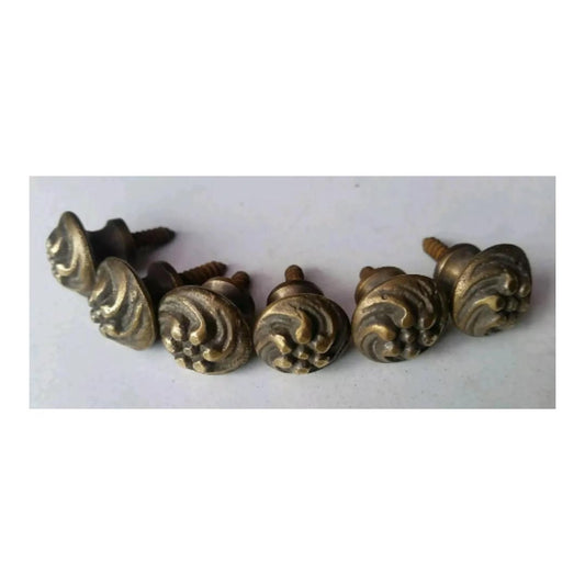 6 x Solid Brass SMALL Floral Embossed Stacking Barrister Lawyers Bookcase 5/8"dia Knobs drawer Pulls Cabinet multi drawers restoration #K14.