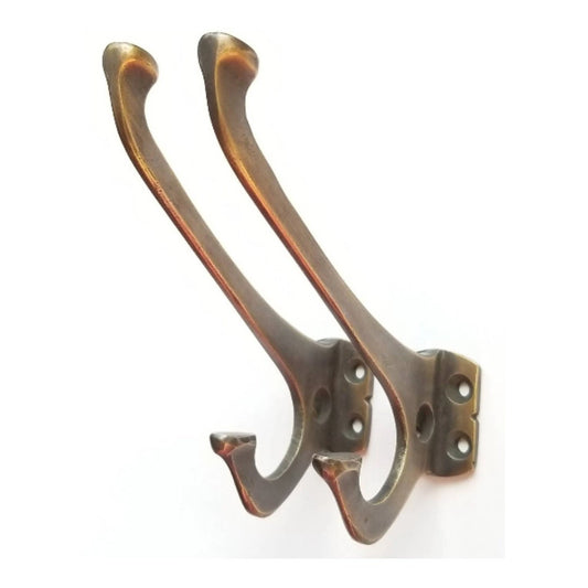 2 x Strong Arts and Crafts, Mission, Frank Lloyd Wright antique style coat hat towel double hooks  4". Unlaquered. #C7