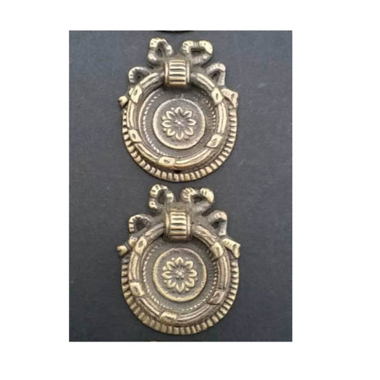 2 x Decorative Classic Laurel Leaf Ribbon Bow and Wreath round ring handles, pulls, knobs in solid brass #H23